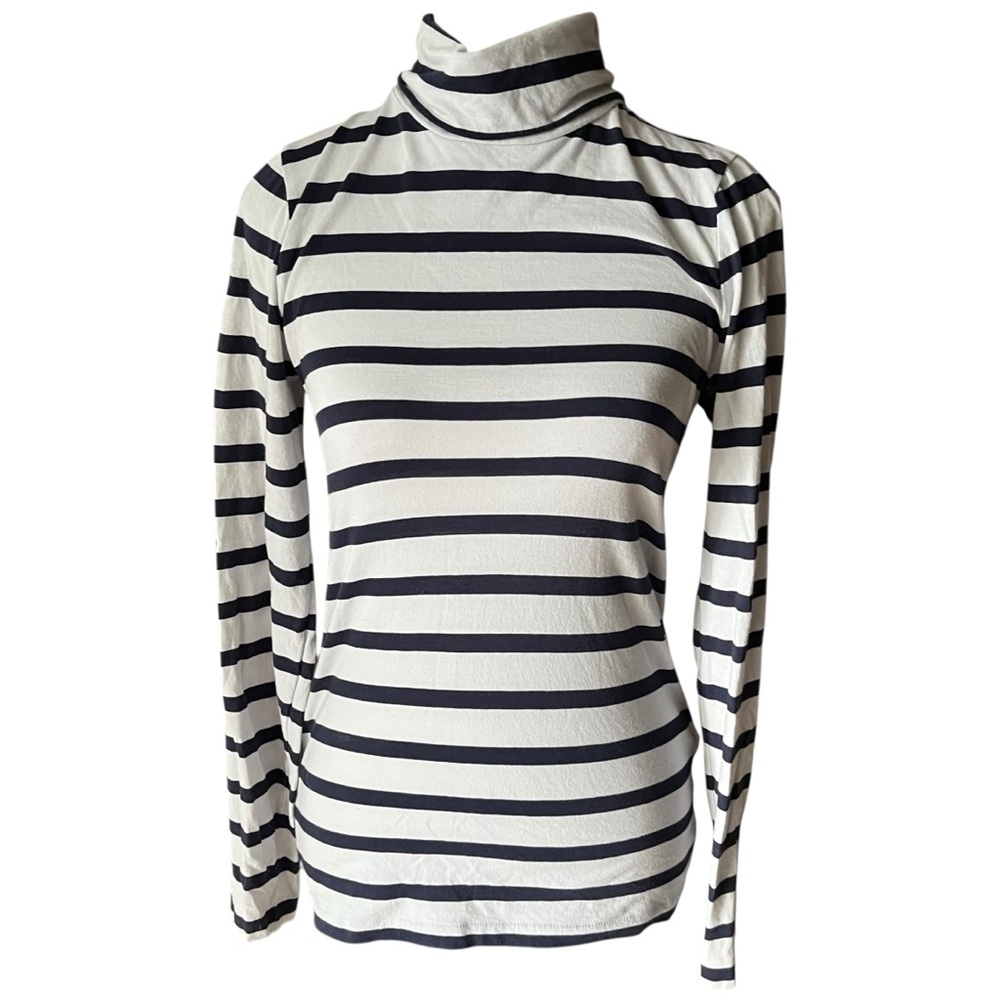 J. Crew Navy and White Striped Turtleneck Women's XS 100% Cotton Nautical Sailor